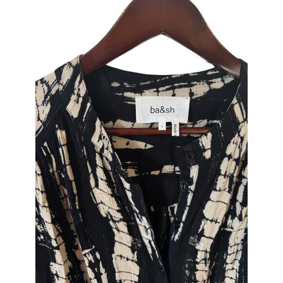 ba&sh Kenya Tie Dye Dress Size Large (3) Black Noir & Beige Metallic 3/4 Sleeves - Picture 4 of 13